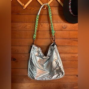 Rotunda Sant Silver Shoulder Bag with Vibrant Strap